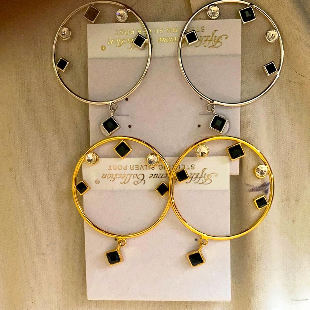 Geometric bling earrings in gold and sliver
